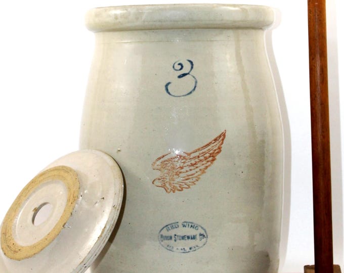 Antique 1917 Red Wing Three Gallon Butter Churn, 4-inch Wing
