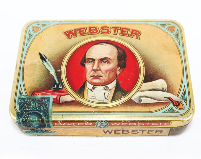 1926 Webster Cigar Tobacco Tin - Antique Tobacciana Collectible with Tax Stamp