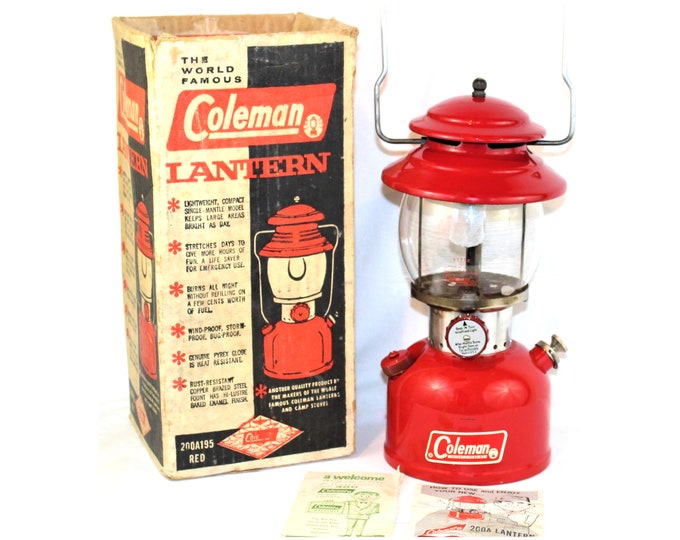 1966 Red Coleman 200A Lantern, Camping Lantern in Original Box