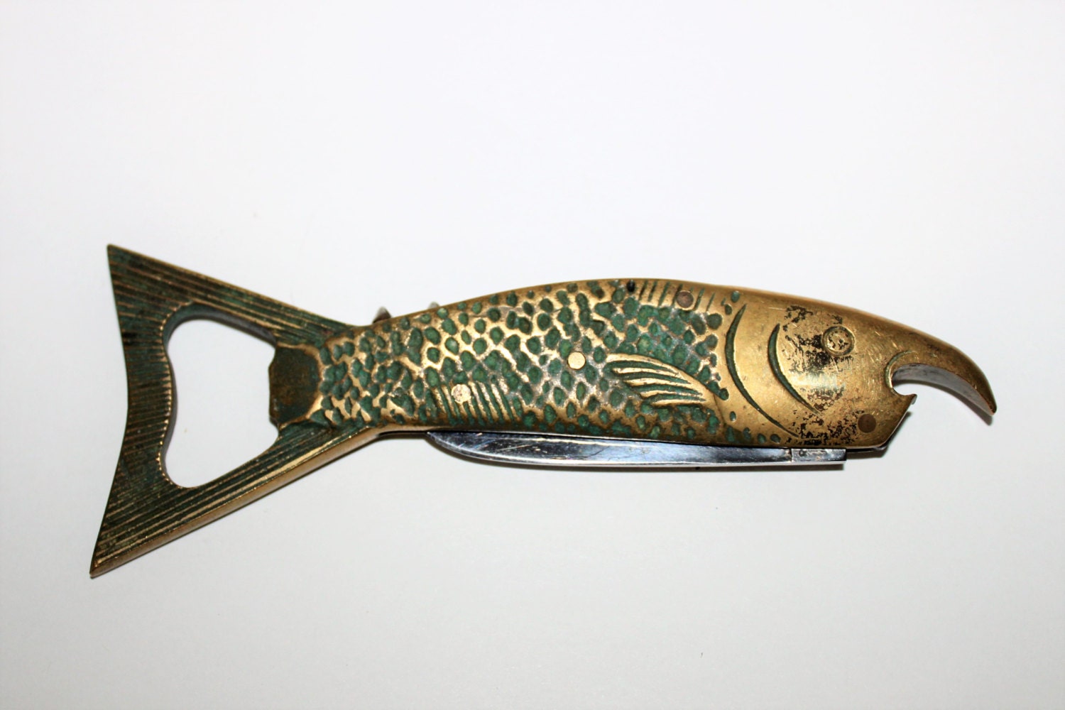 Mid Century Barware, German Koi Fish Knife, Corkscrew, Wine Opener, 1950s