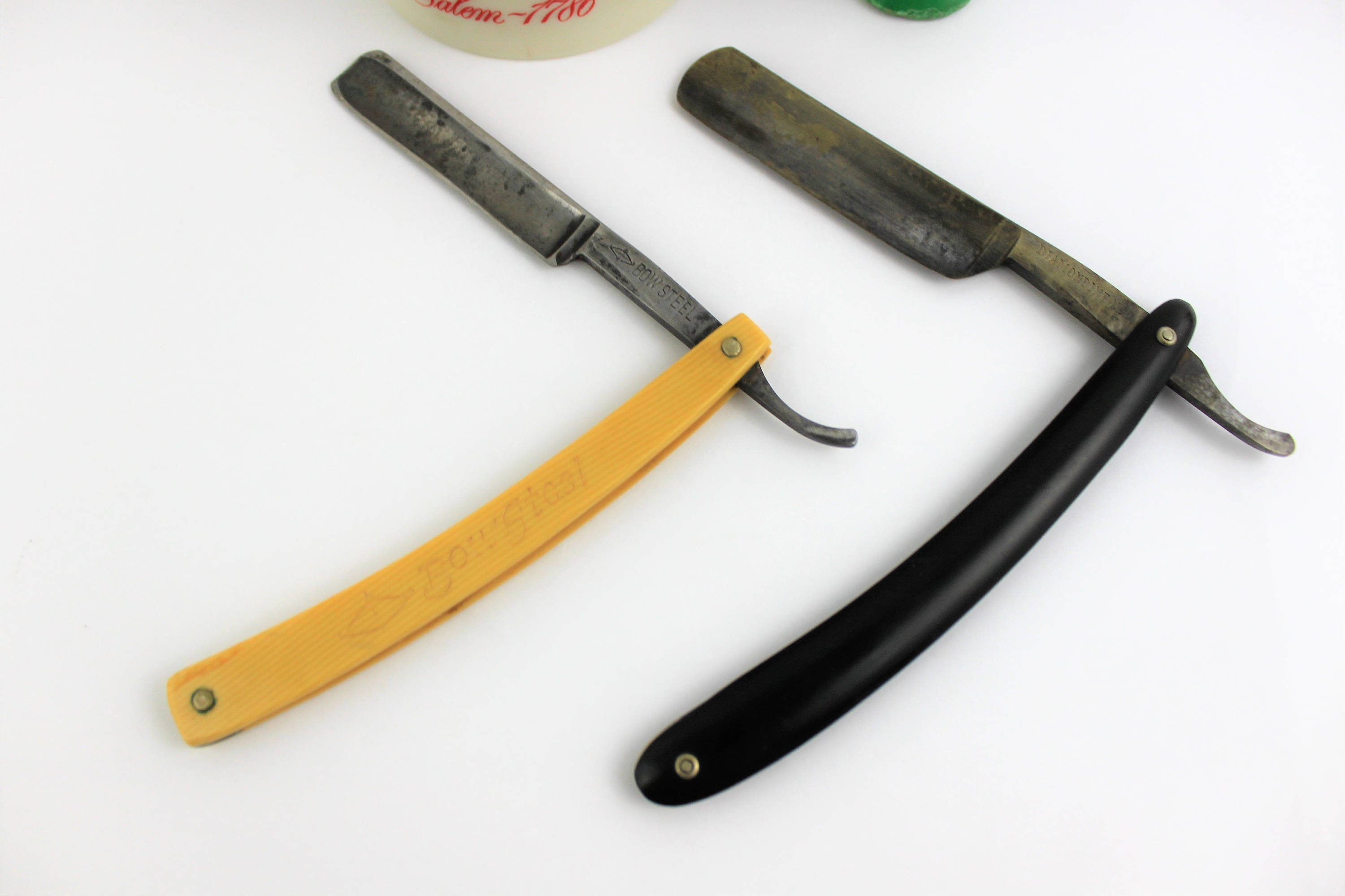 Vintage Set of Shaving Tools, Straight Razors, Shaving Mug and Brushes