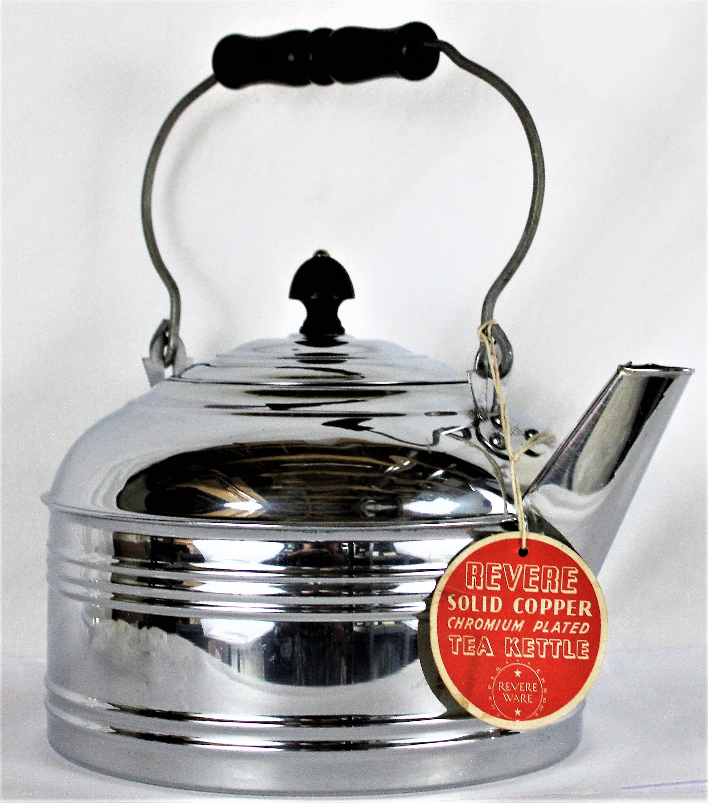 1950s Revere Ware Tea Kettle, Chrome Plated Copper, Never Used
