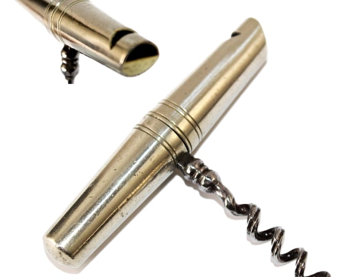 Antique 1880s, English Pocket Style Corkscrew with Built-in Whistle