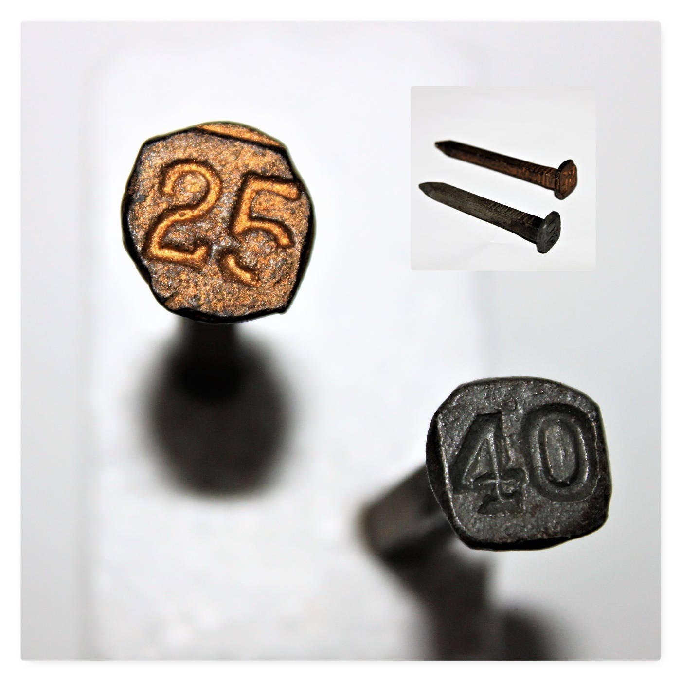 Vintage Square Shank Railroad Date Nails 1925, 1940, Railroad Memorabilia