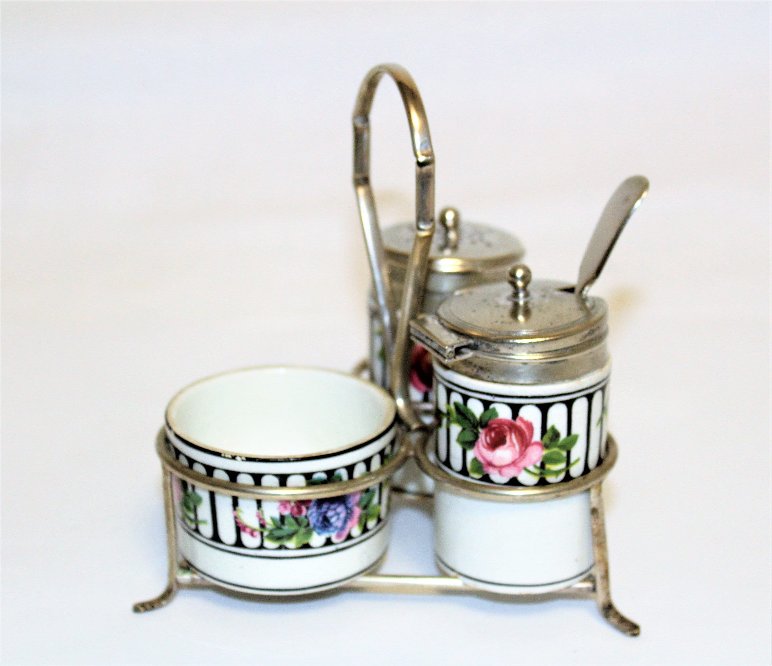 Victorian Tea Set / Antique Silver and Porcelain Cruet Set / A. E. Gray