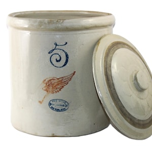 Antique 1920s, Red Wing, 5-Gallon Crock and Lid, 4” Red Wing Pottery Logo