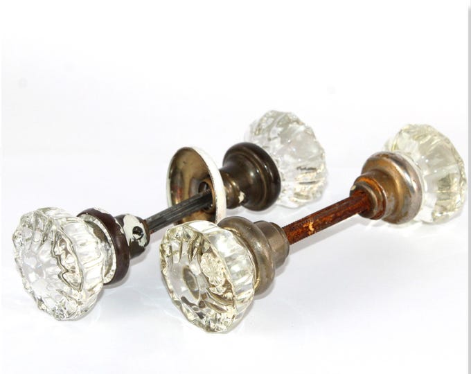 Two-Pair of Antique 12-point Glass Doorknobs