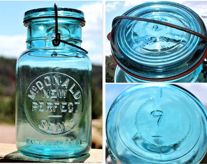Vintage McDonald New Perfect Seal Fruit Jars, Blue Fruit Jars, Blue Glass Jar