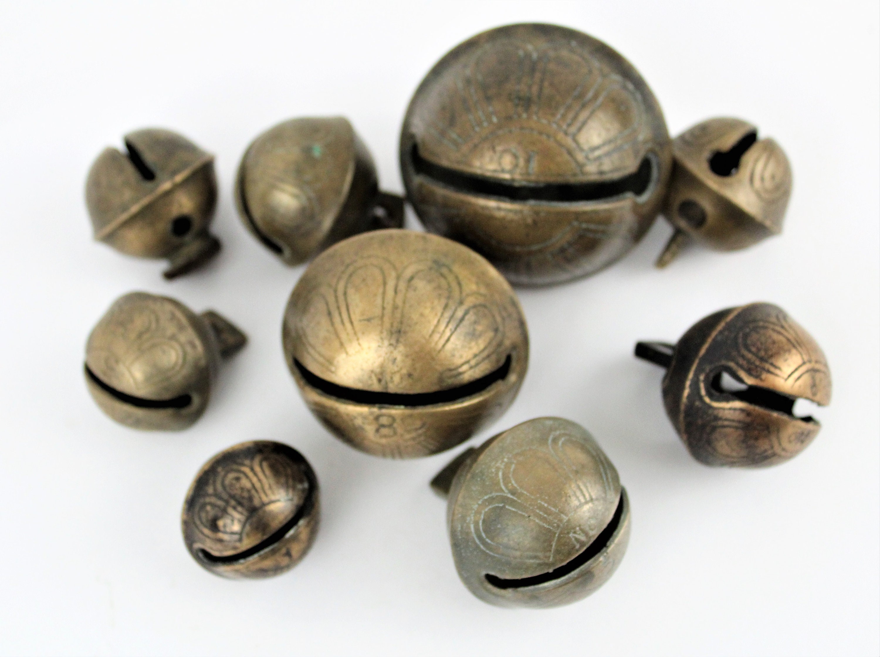 Set of Nine Charming Antique Sleigh Bells, Jingle Bells