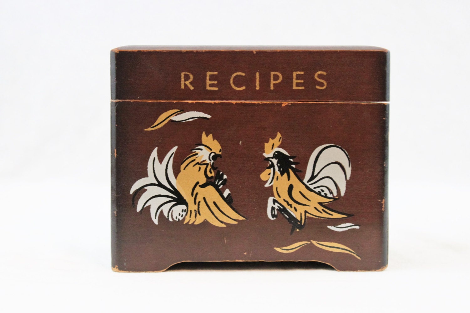 Vintage 1960s Wood Recipe Box Kitchen Decor