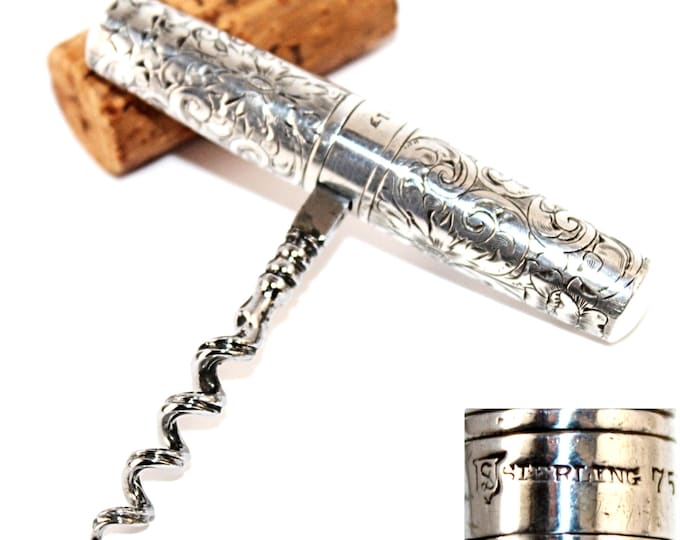 Antique Sterling Silver English Pocket Style Corkscrew