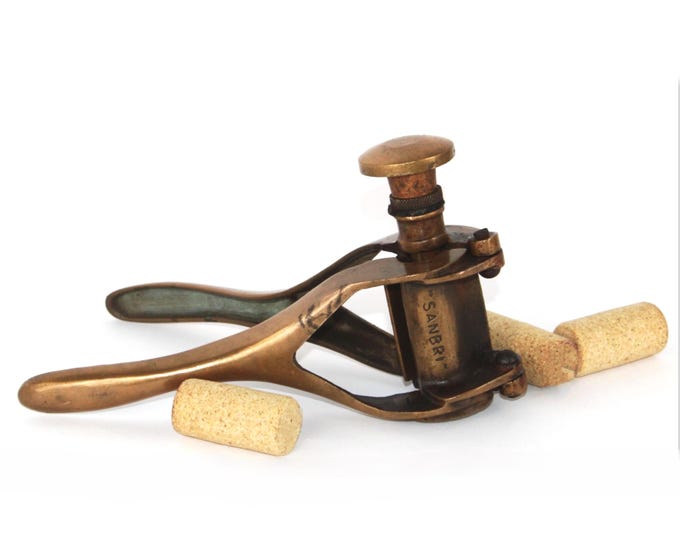 Antique French Brass Bottle Corker / Cork Inserter, Antique Barware