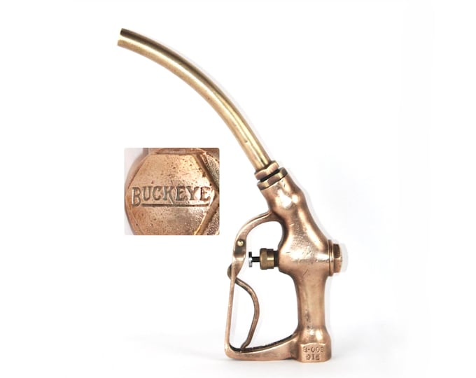 Vintage Buckeye Brass Gas Pump Nozzle 800-B: Petroliana Collectible for Industrial Garage Decor