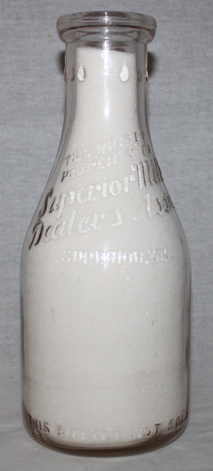 Vintage Glass One Quart Milk Bottle, Superior Milk Dealers Assn