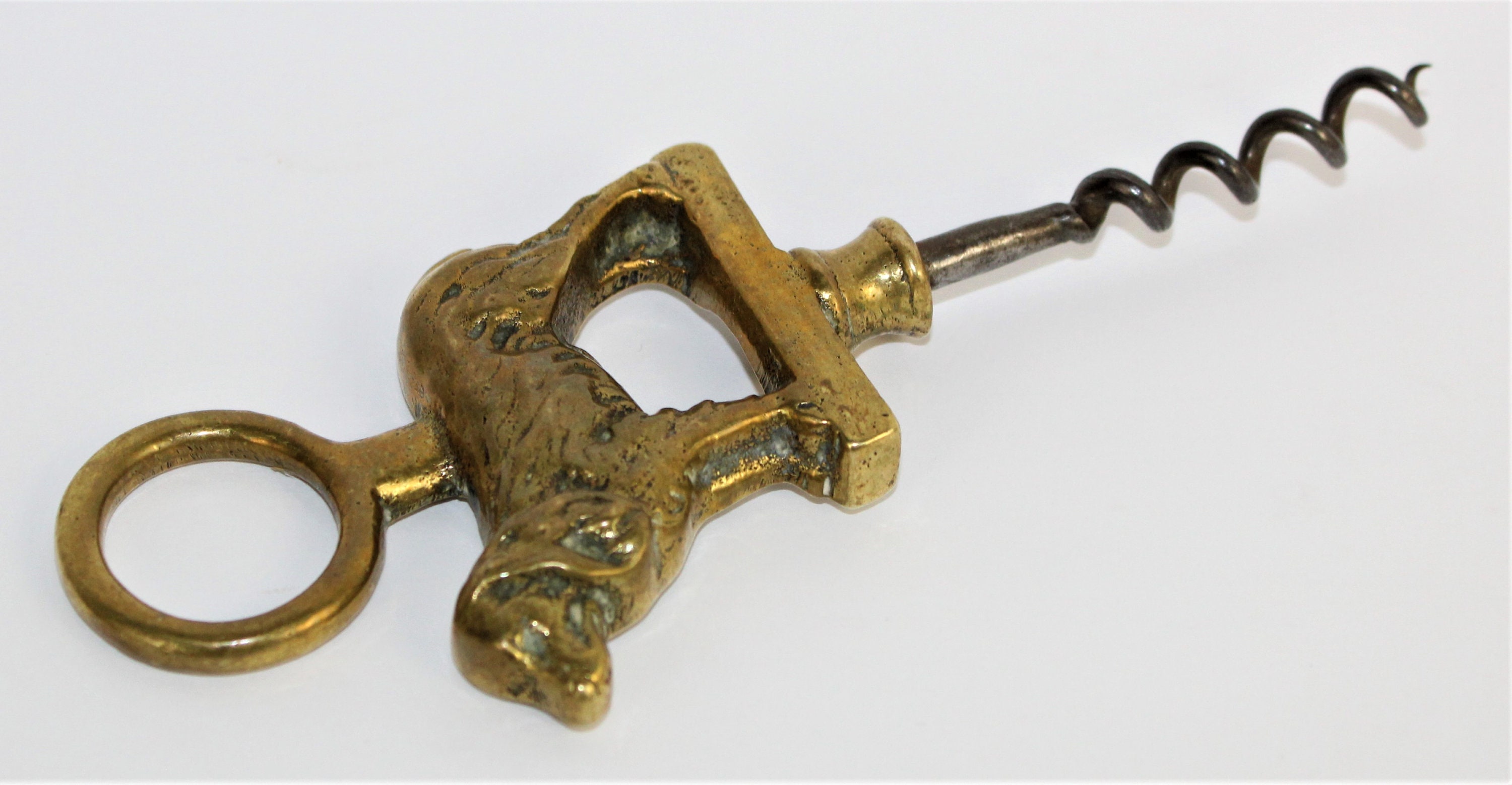 1920s Brass English Setter Dog Corkscrew, Wine Bottle Opener