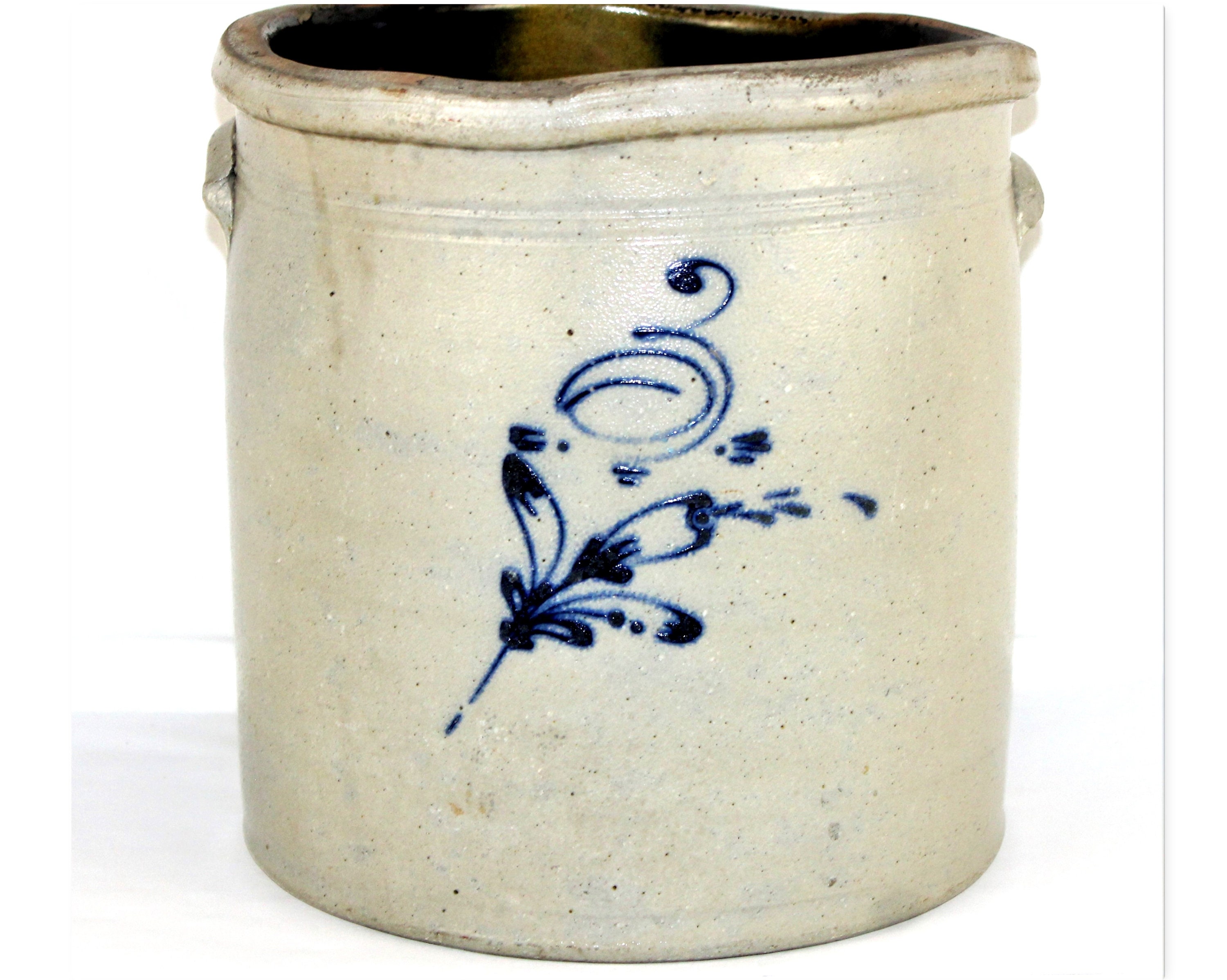 Antique SB Bosworth,hartford,ct 4 Gallon Stoneware Crock With Blue Cobalt  Flower Design 