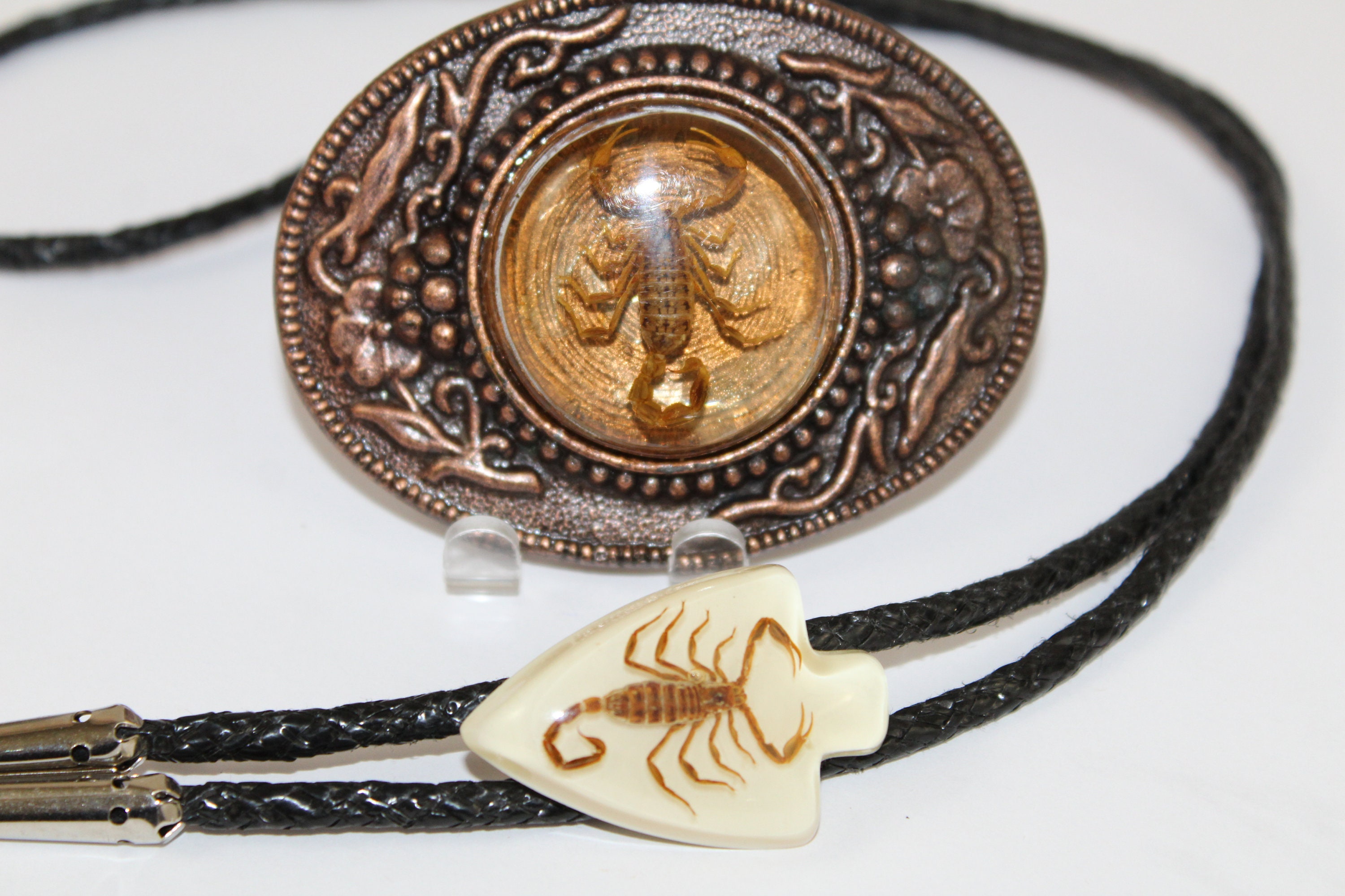 Vintage Western Bolo Tie and Belt Buckle with Scorpions / Scorpion Belt