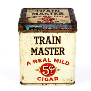 Antique Train Master Cigar Tin, Tobacco Tin