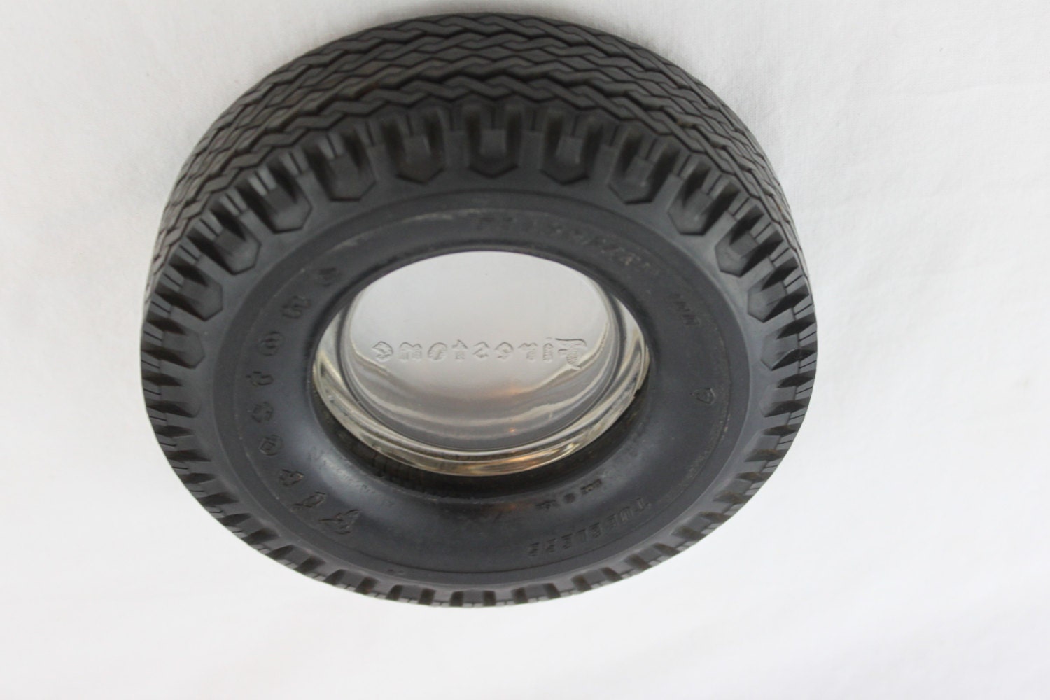 Vintage Firestone Tire Glass & Rubber Ashtray