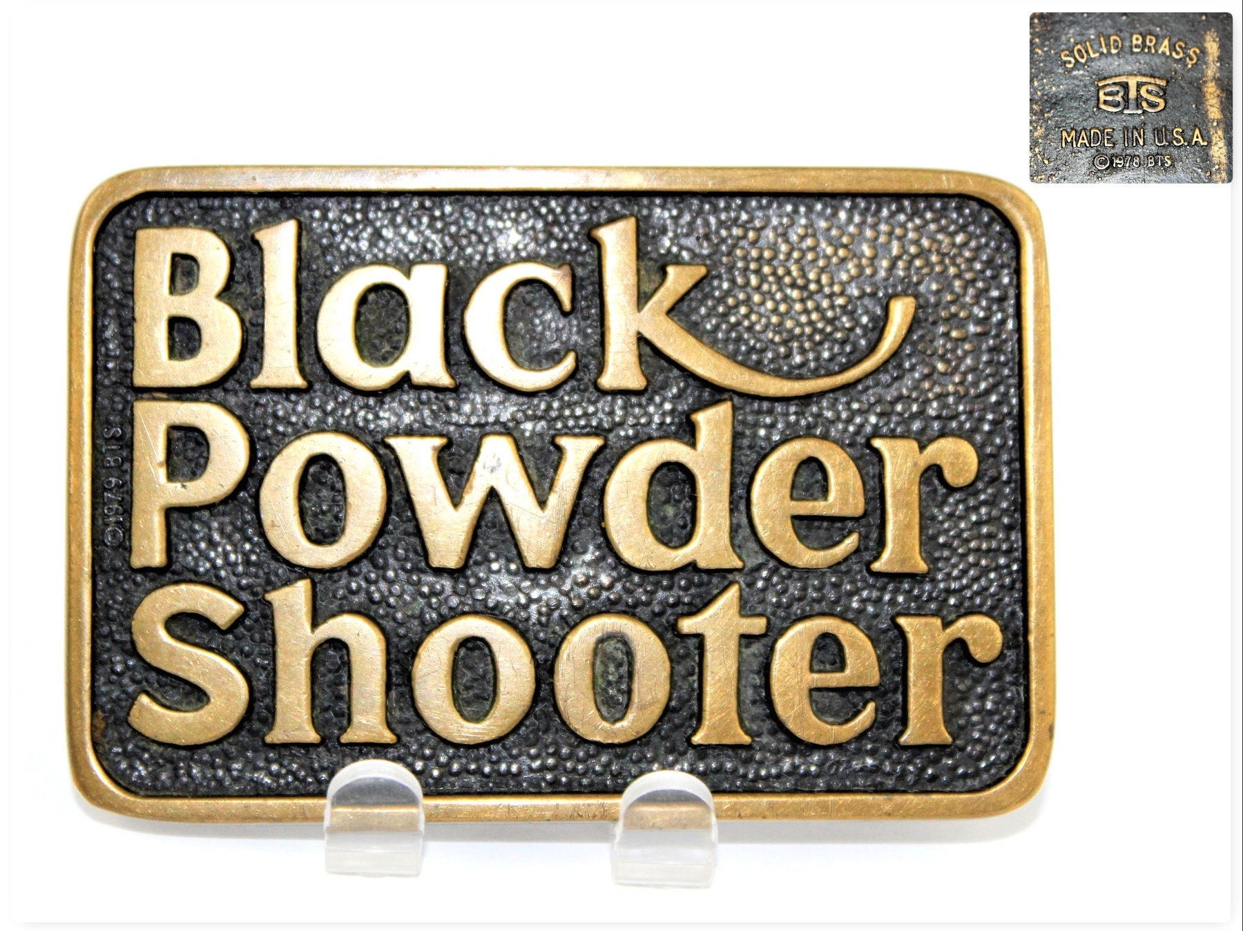Vintage Mens Belt Buckle 1978 BTS Brass Works Black Powder Shooter