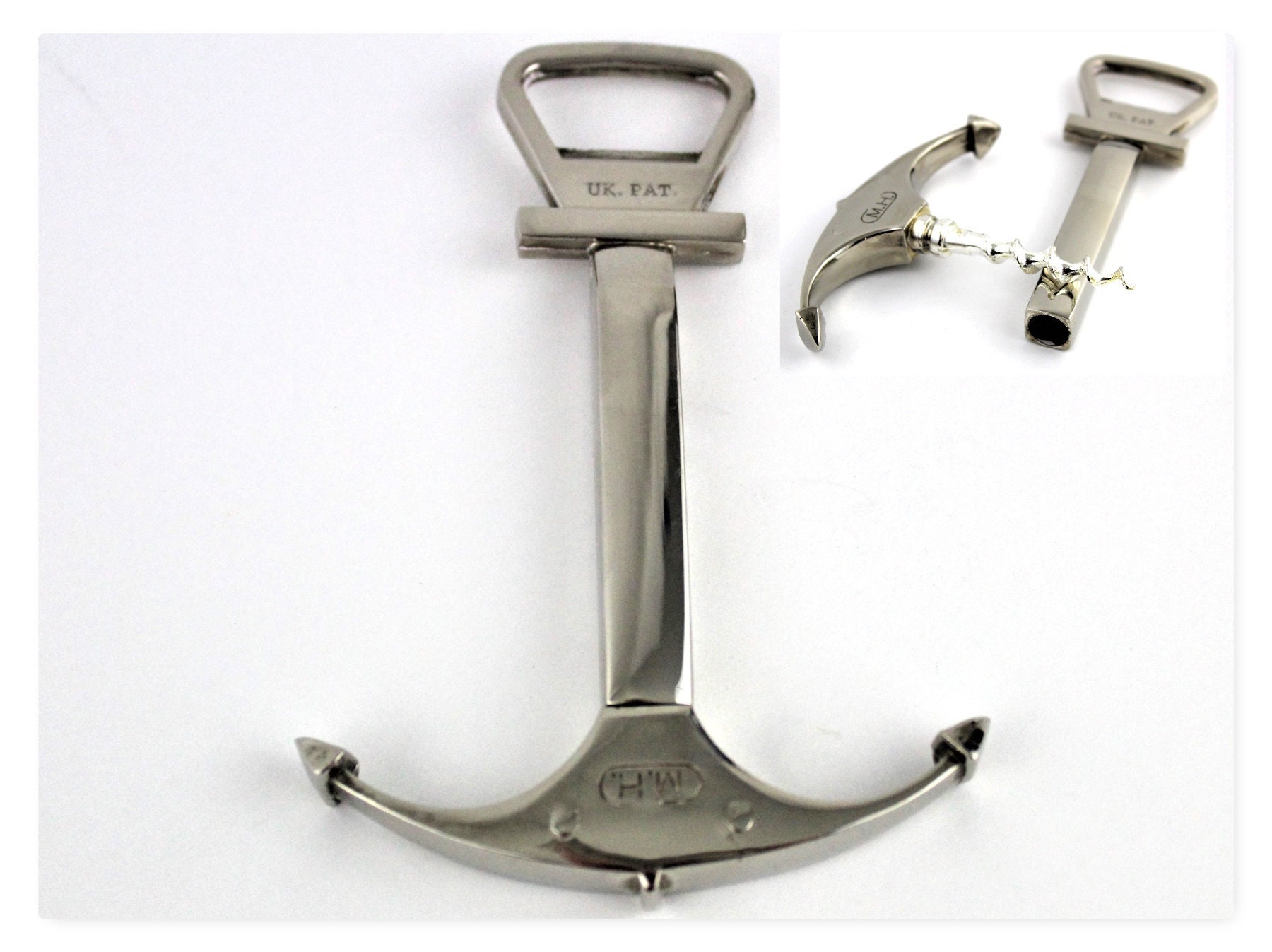 Vintage Nautical Anchor Bottle Opener with Hidden Corkscrew