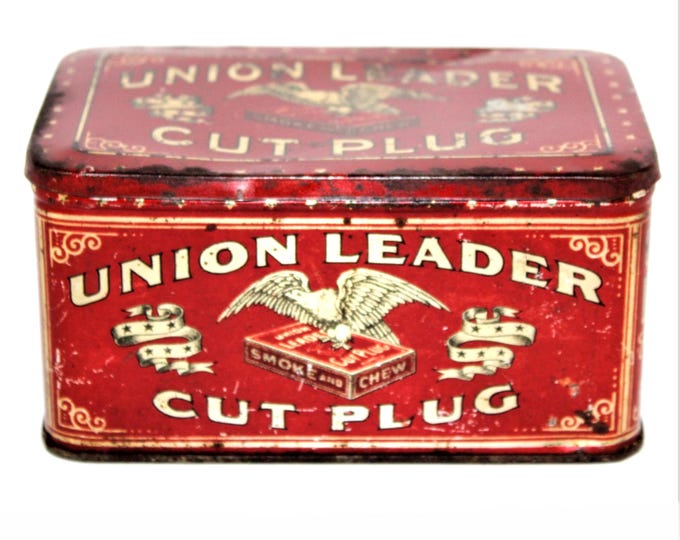 Antique Union Leader Cut Plug Tobacco Tin, Chewing Tobacco Tin