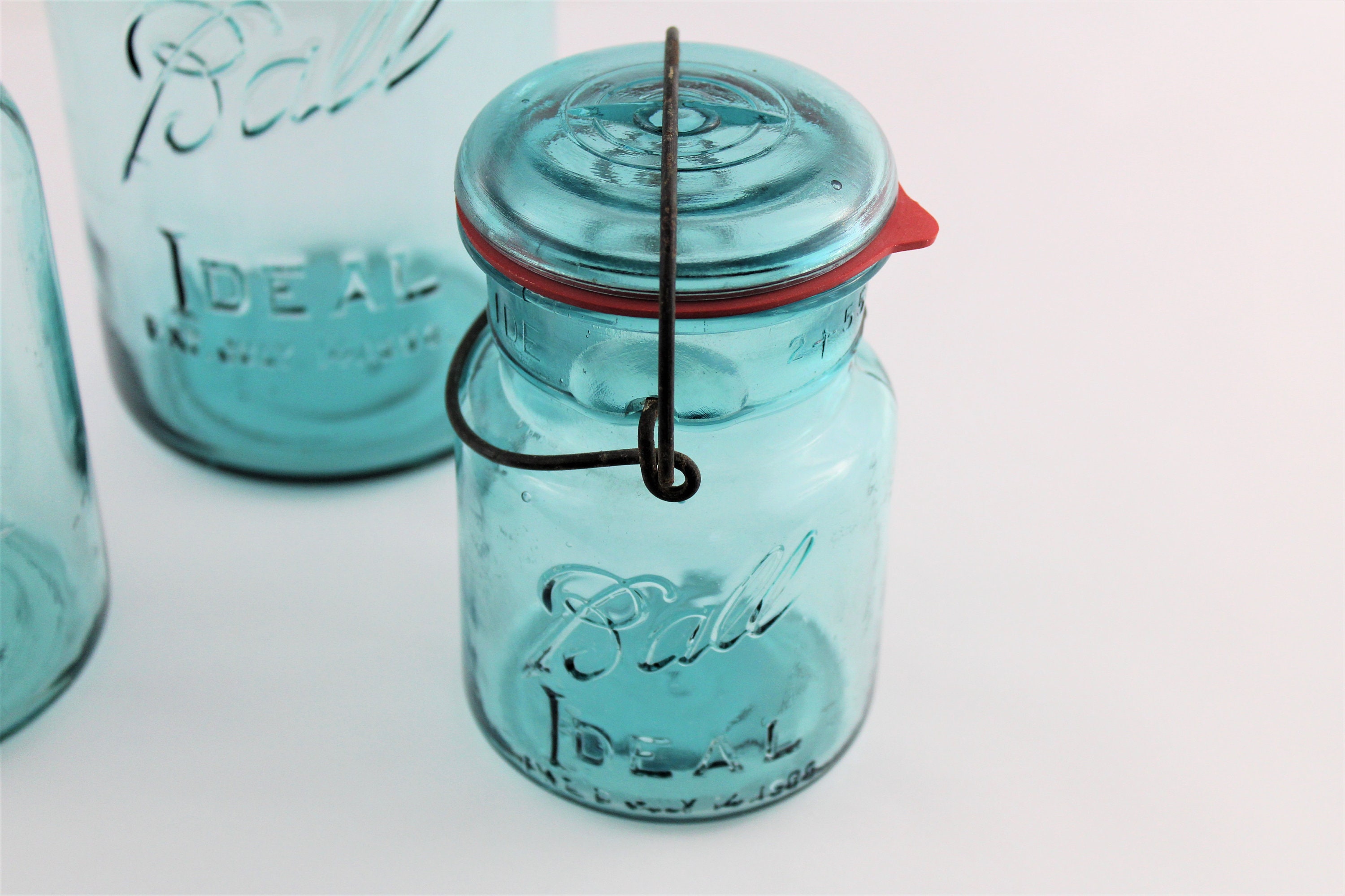 Vintage Set Of 1920s Blue Ball Mason Canning Jars With Glass Lids vintage-set-of-1920s-blue-ball-mason-canning-jars-with-glass-lids