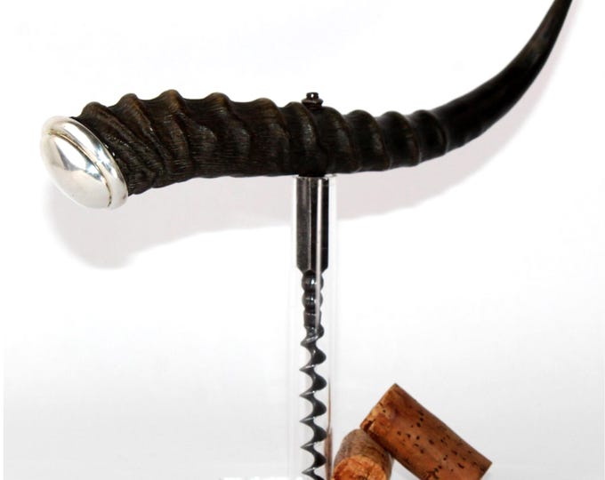 Antique 1880 Bartholomay Brewery Corkscrew, Silver-Capped Springbok Horn Handle