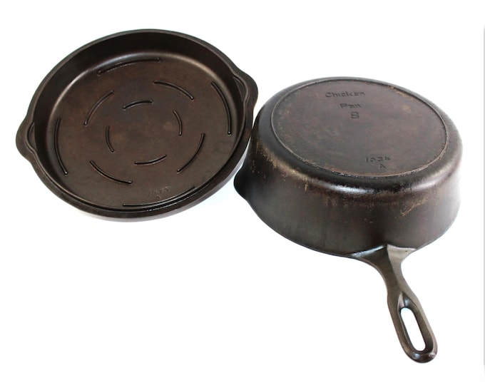 Vintage 1940s Griswold #8 Cast Iron Chicken Fryer Pan with Lid - Erie PA Mountain Series Cookware