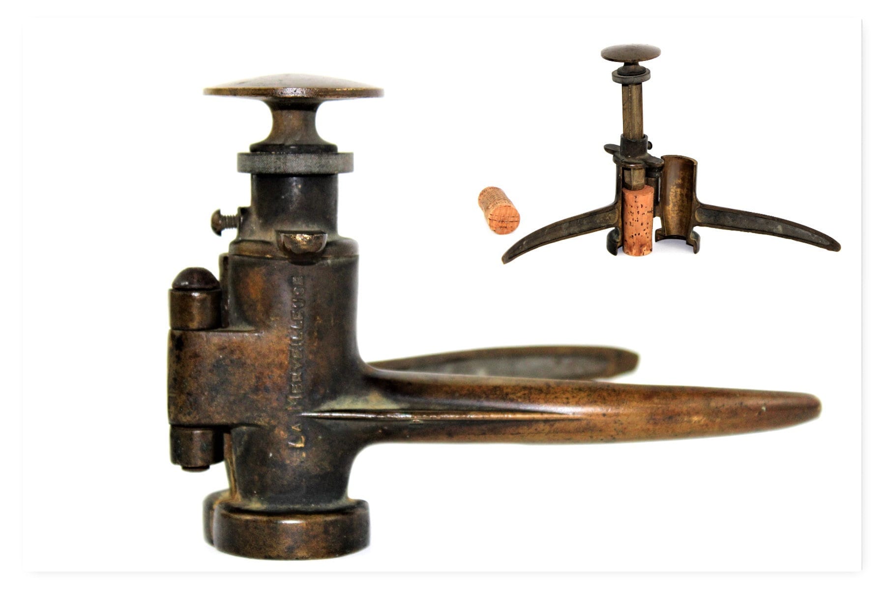 1920s French La Merveilleuse Solid Brass Corker / Cork Inserter, Wine