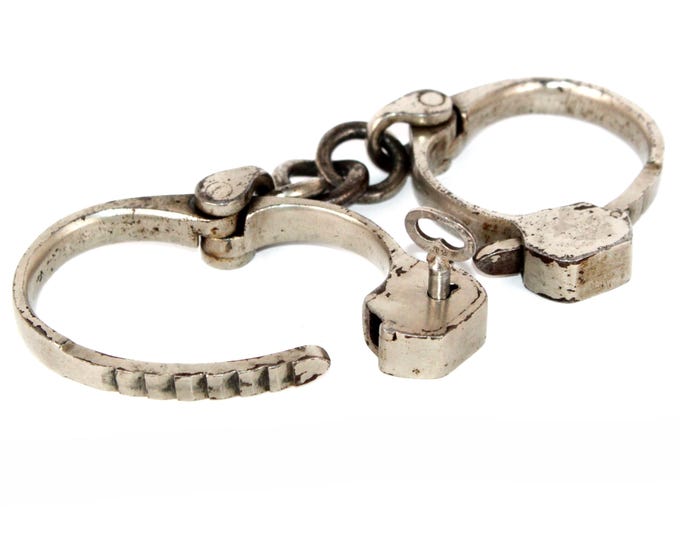 Antique 1887 Tower Pinkerton Detective Handcuffs - Houdini's Favorite Escape Prop, with Key