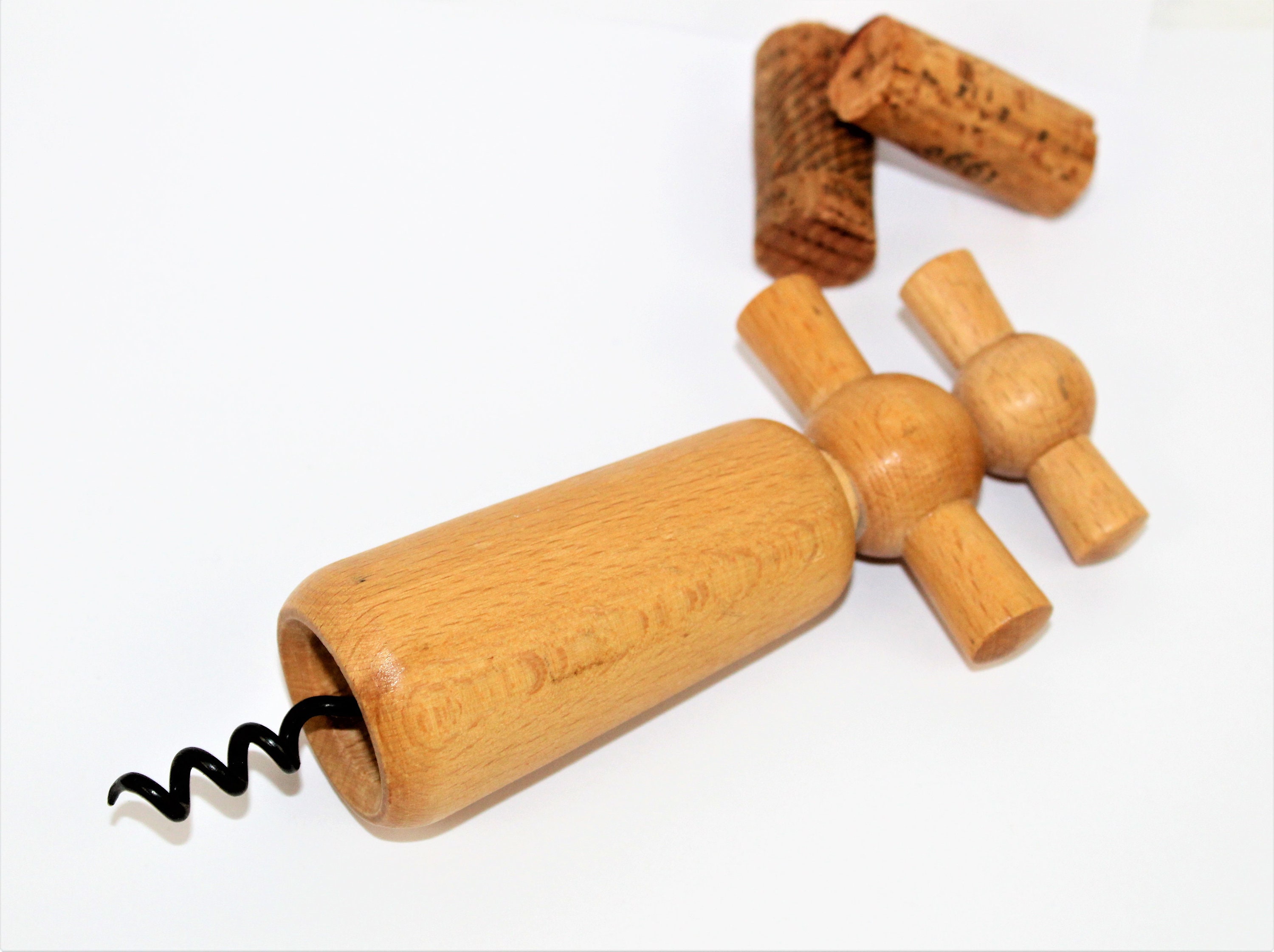 Vintage Corkscrew / Wooden Double Action Corkscrew / Wine Bottle Opener