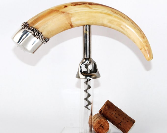 Antique 1890s Corkscrew with Pig Handle and a Sterling Silver Cap, Wine Bottle Opener