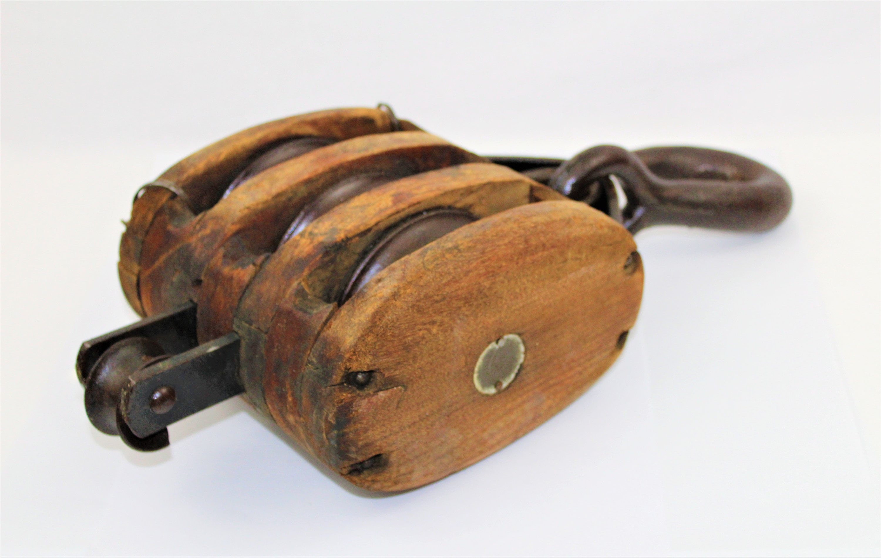 Antique Barn Pulley Large Triple Rope Wood Pulley Farm Ware