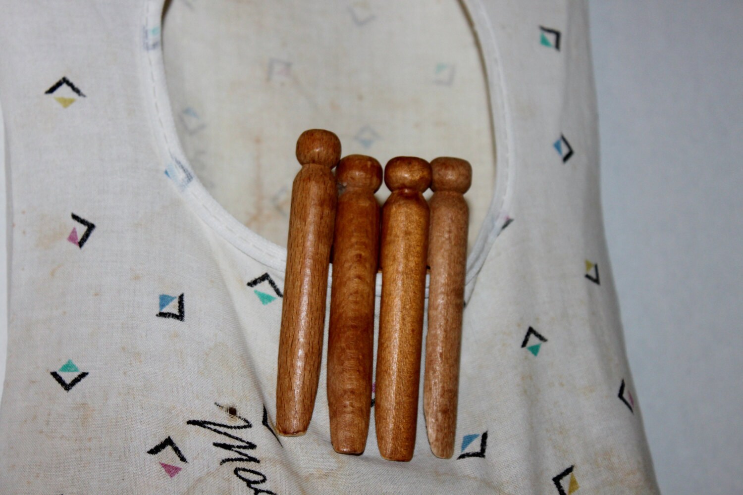 Vintage Handmade Clothes Pin Holder with 55 vintage clothes Pins