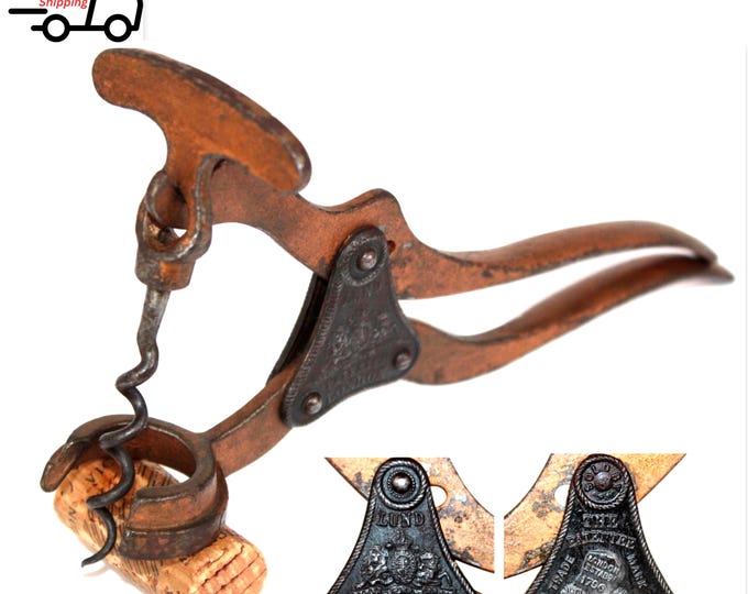 Antique LUND London Lever Corkscrew: 1855 Wine Bottle Opener