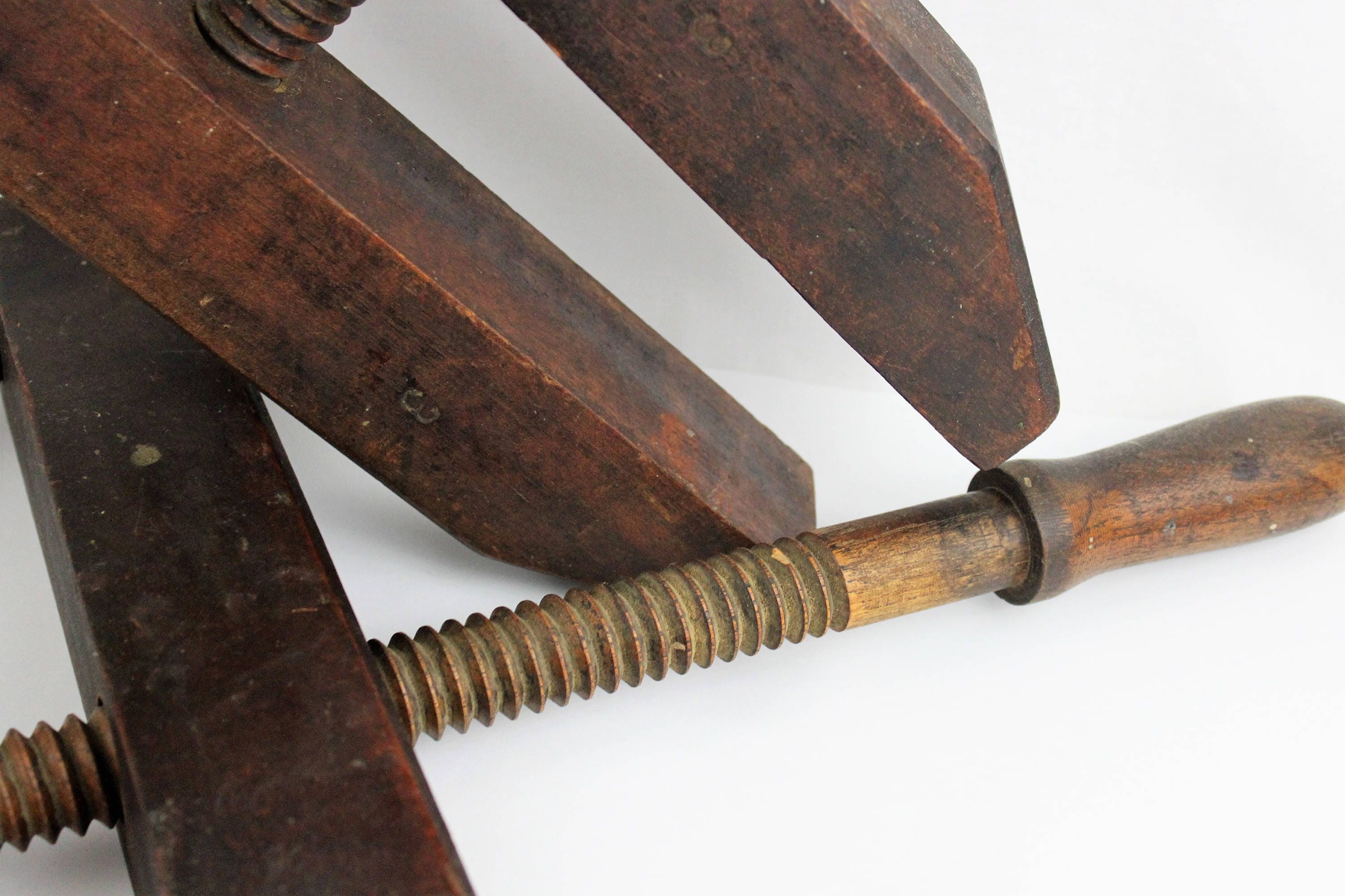 Antique Pair of Large 16” Wood Screw Clamps