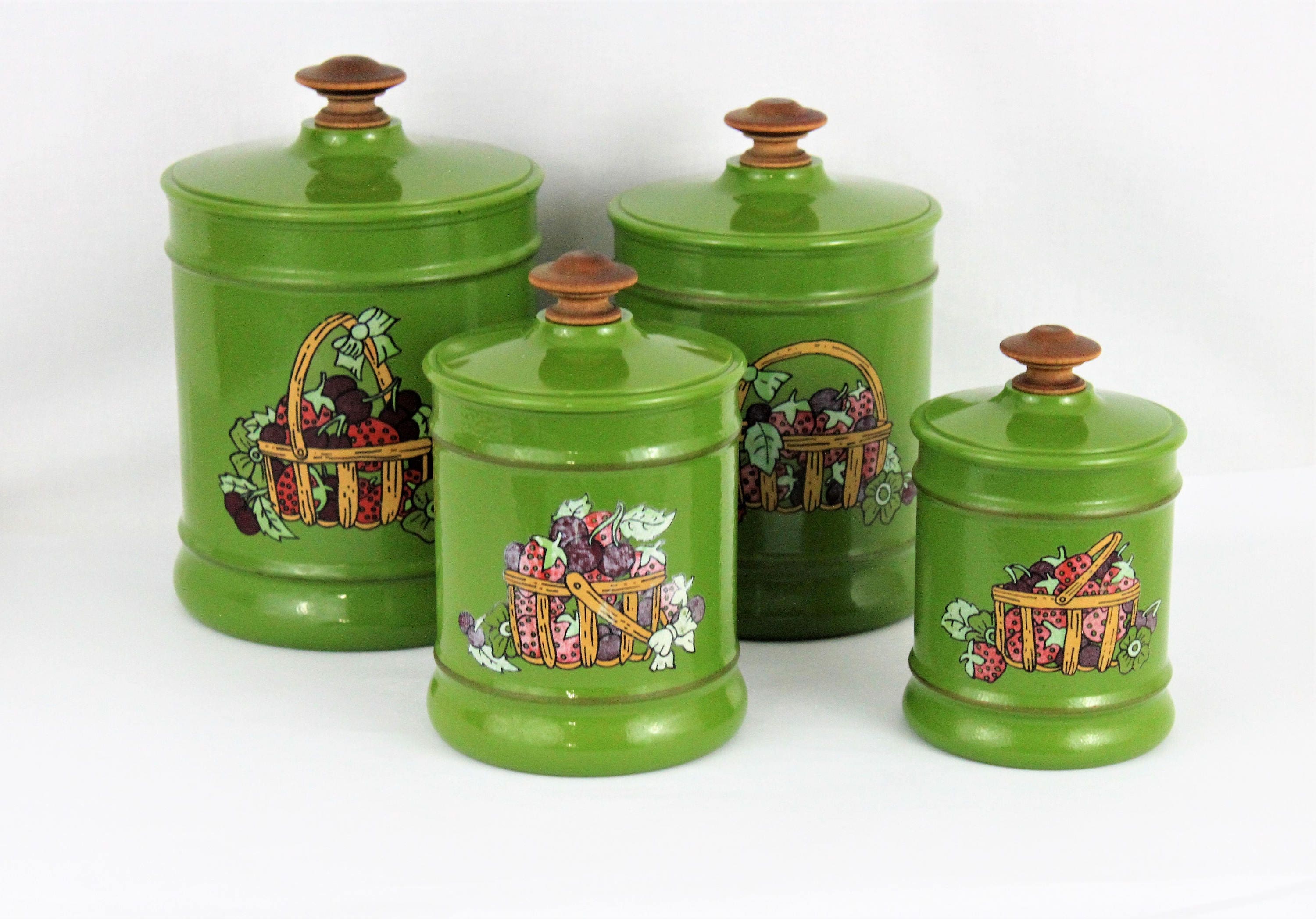 Vintage 1970s Kromex Green Canister Set