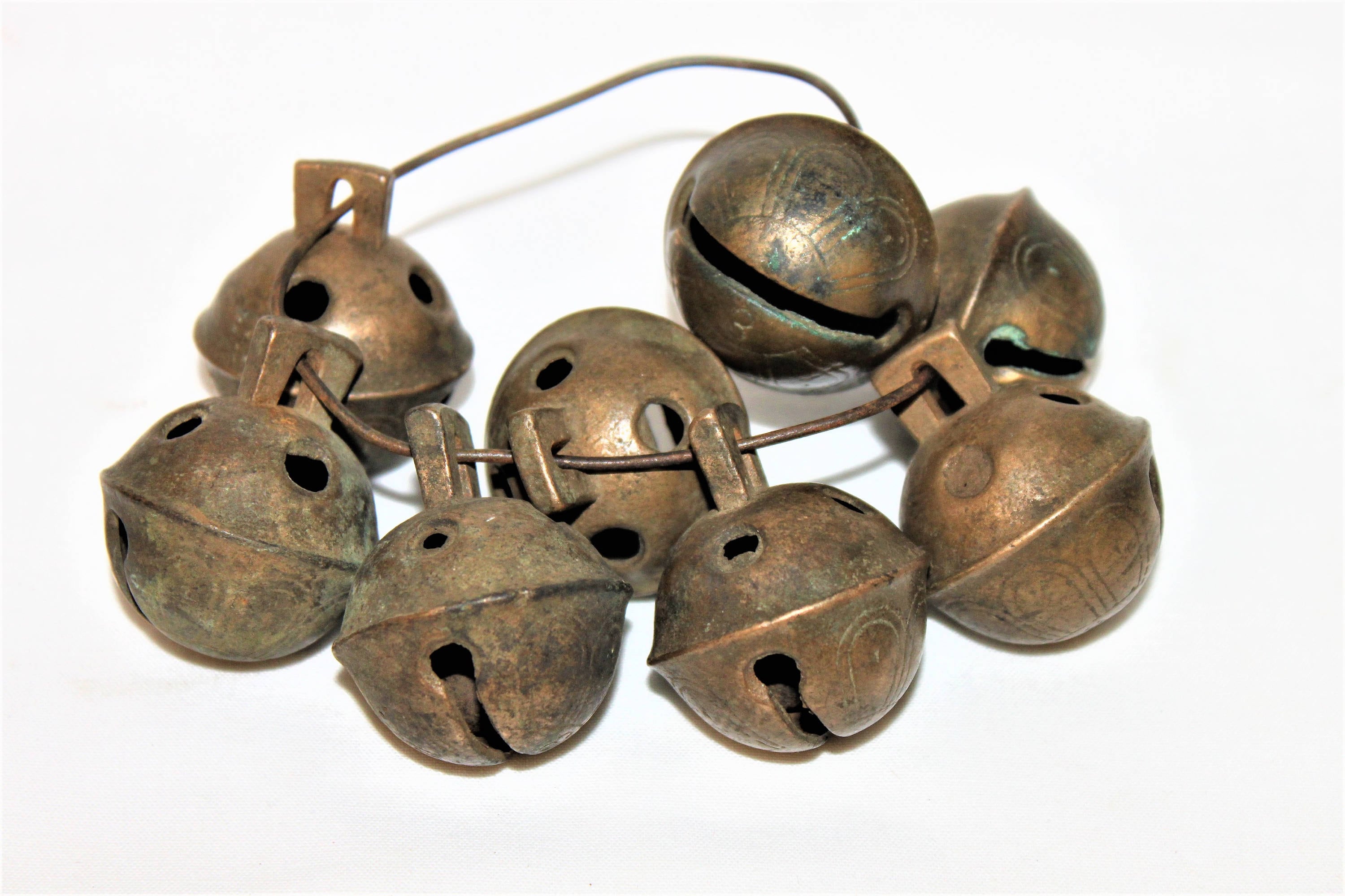 antique vintage sleigh bell jingle bells, large heavy solid brass