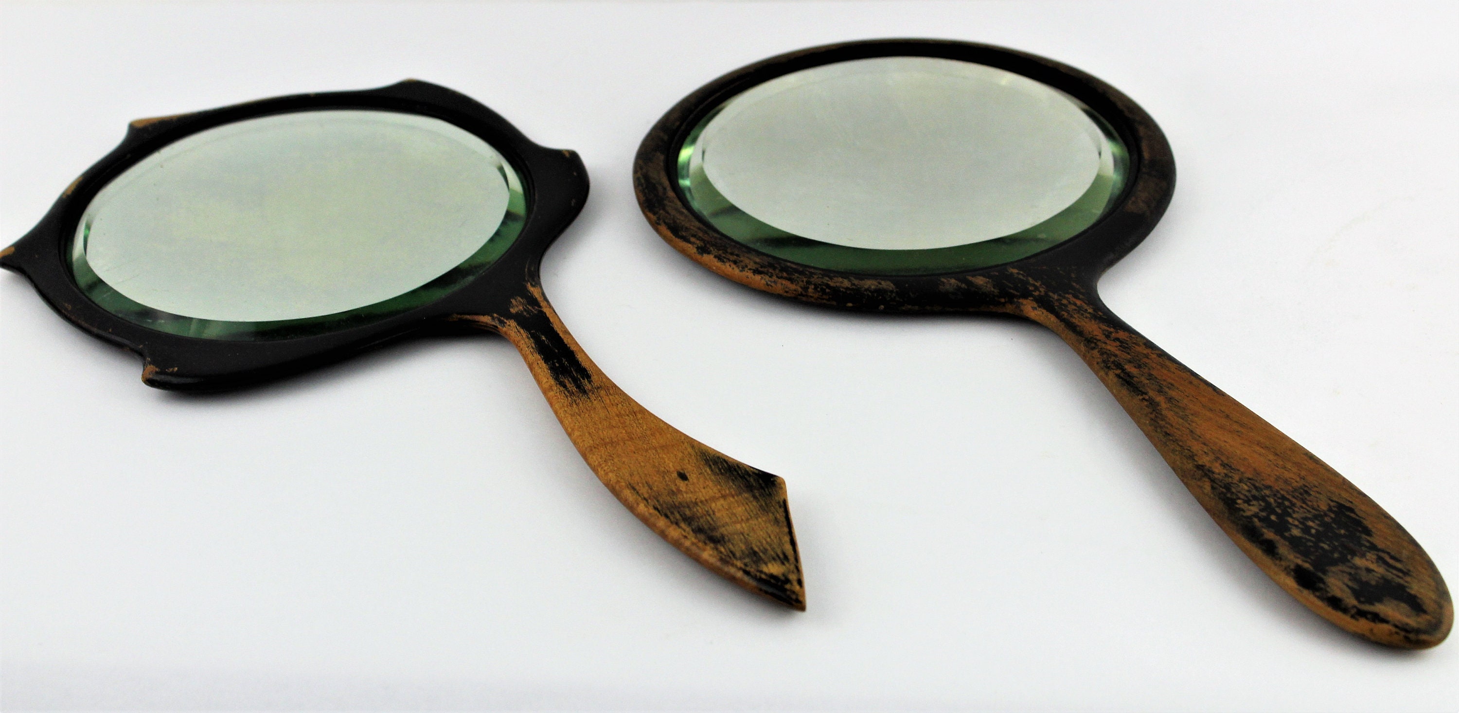 Antique Pair of Wood Frame Hand Mirrors