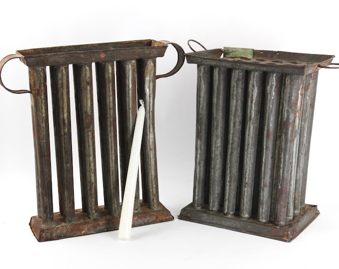 Vintage Candle Making Molds: Rustic Decor, Tin Forms for DIY Wax Crafting, Unique Kitchen Accent