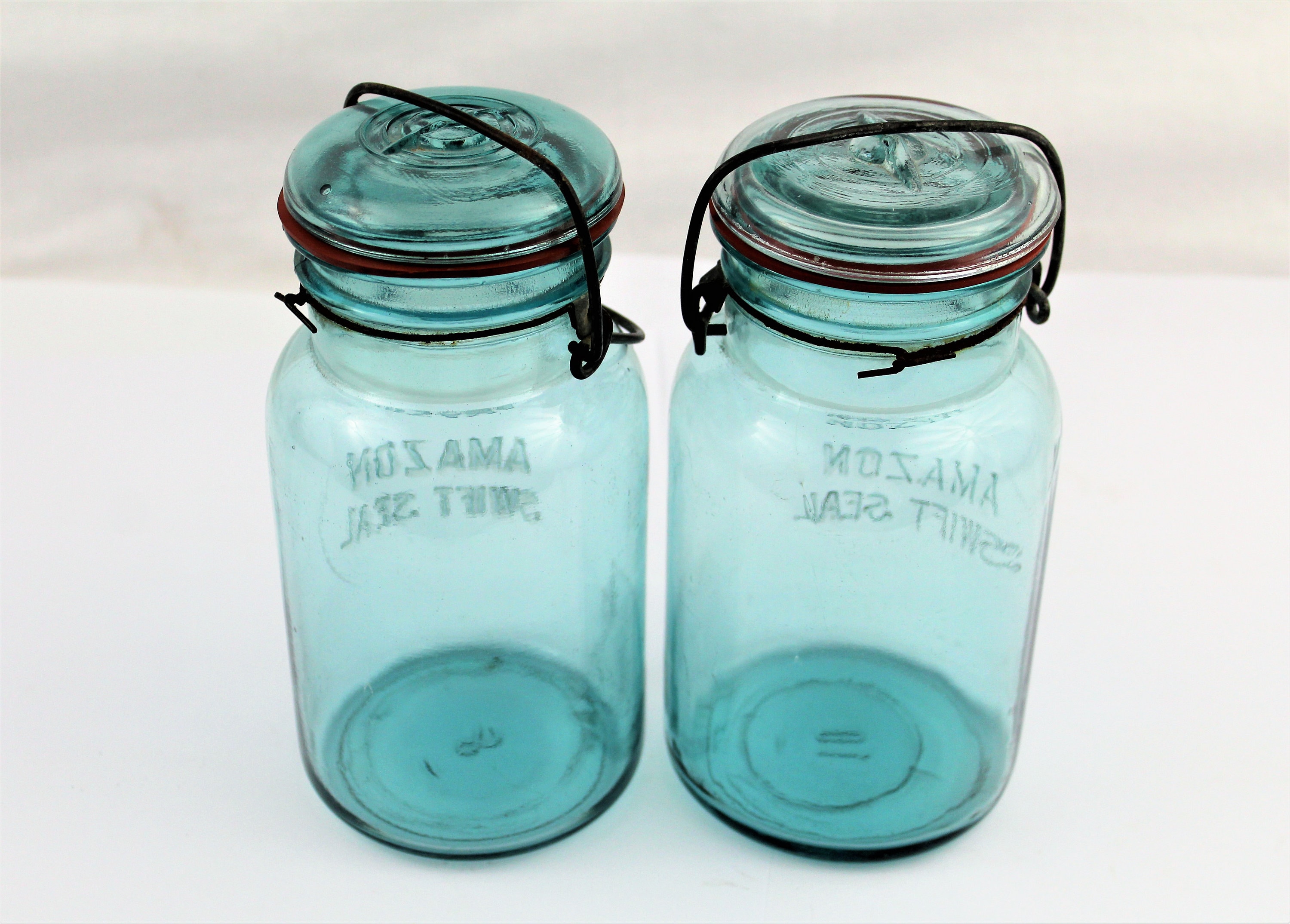 Antique Canning Jars / Amazon Swift Seal / Blue Glass Jar / Blue Canning Jar/ Kitchen Decor