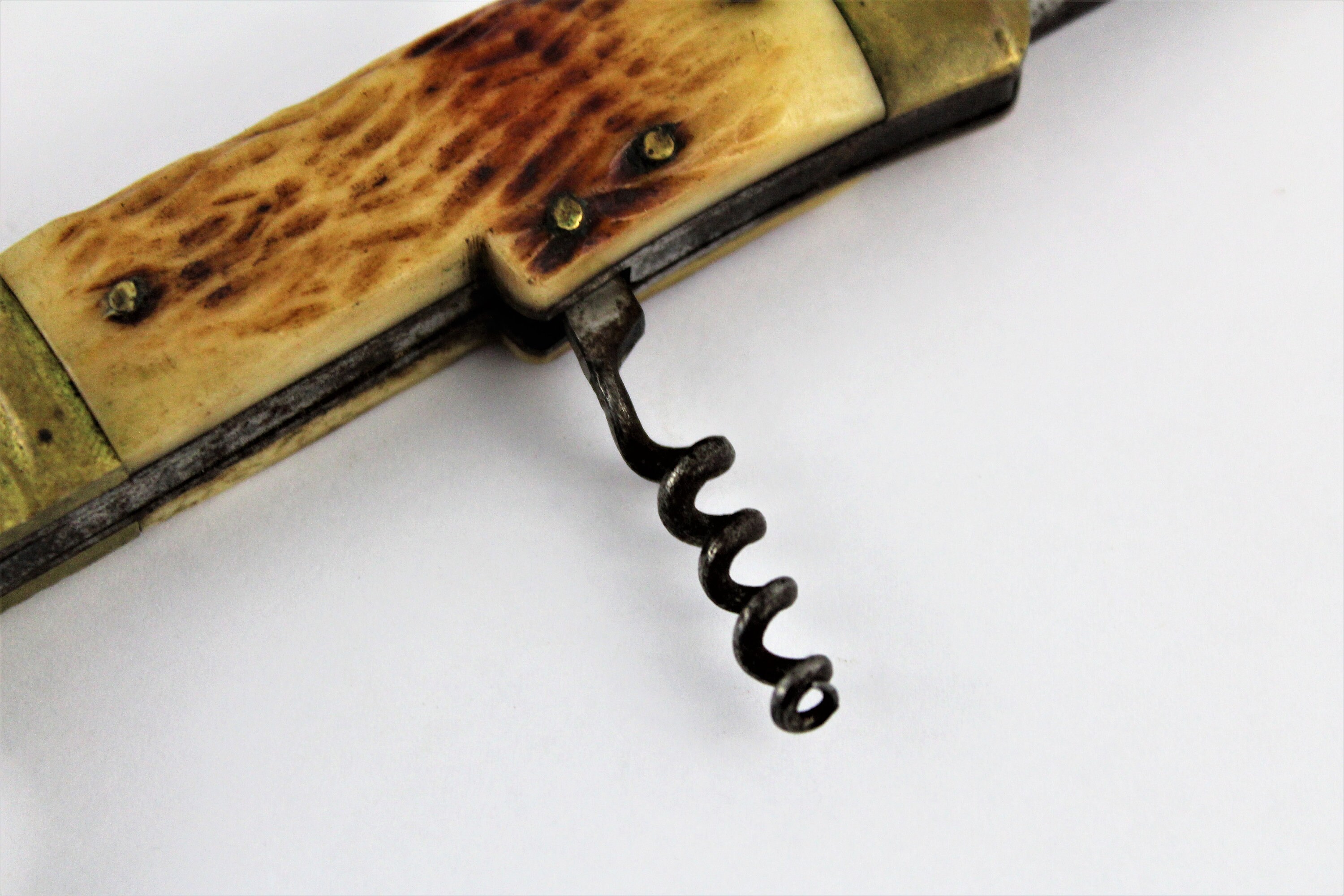 Vintage Fixed Blade Knife with Corkscrew and Bottle opener in Leather