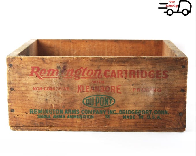 Vintage Remington 22 Long Rifle Wooden Ammunition Crate - Rustic Man Cave Decor