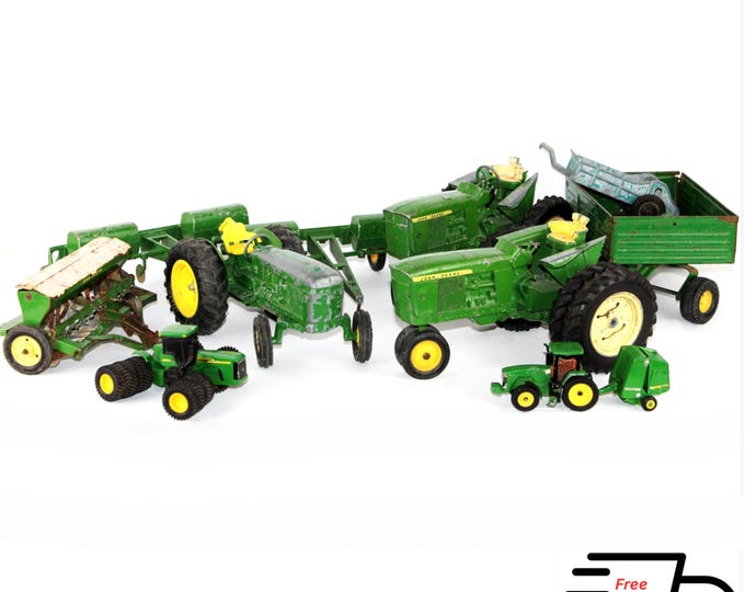 Vintage Ertl John Deere Tractor Toy Collection: Green Farm Machinery Miniatures for Enthusiasts
