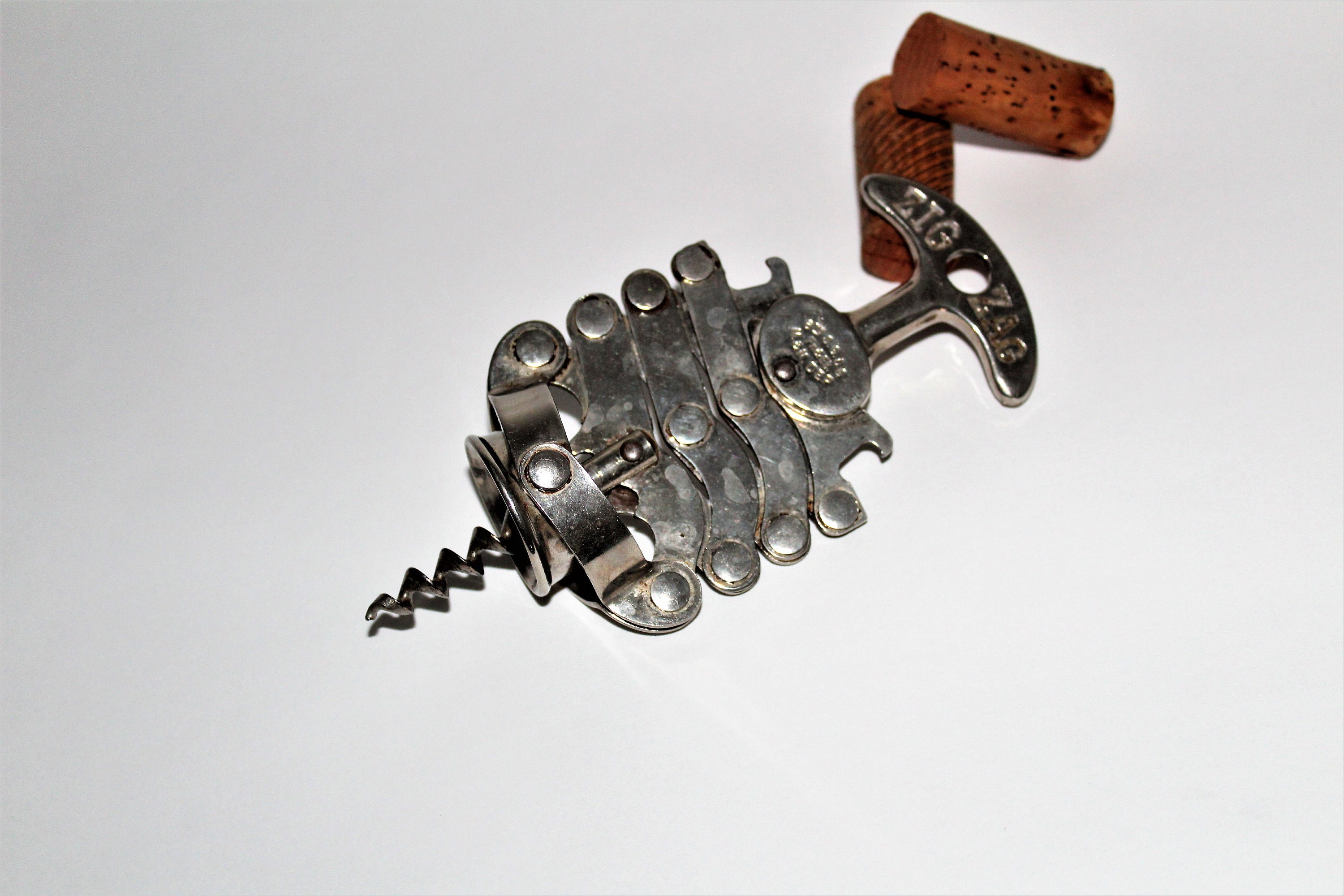 Vintage Corkscrew, French Zig Zag Concertina Corkscrew, Wine Opener