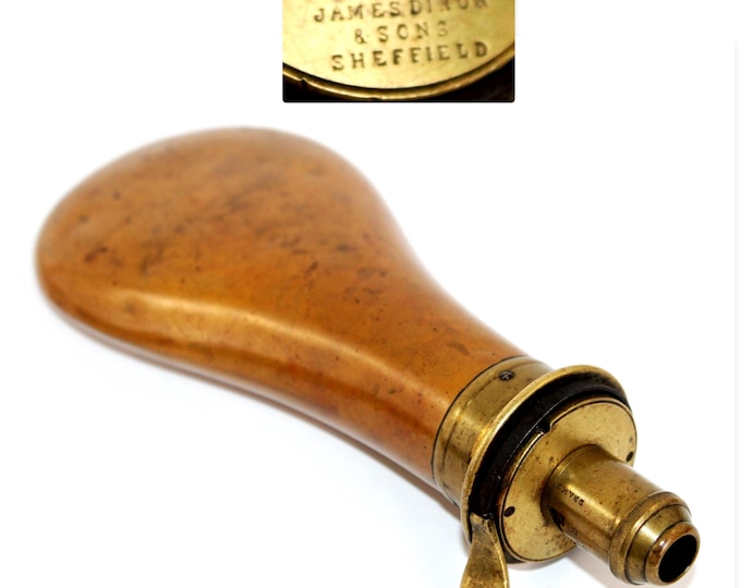Antique 19th Century Civil War Powder Flask by James Dixon & Sons - Collectible Military Musket Accessory