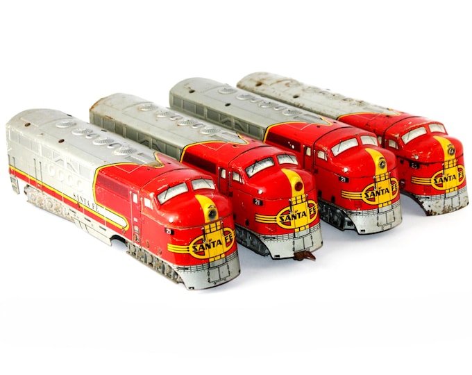 1950s Marx Santa Fe Double 21 Diesel Locomotive & Dummy Two Sets Vintage Train Collectible