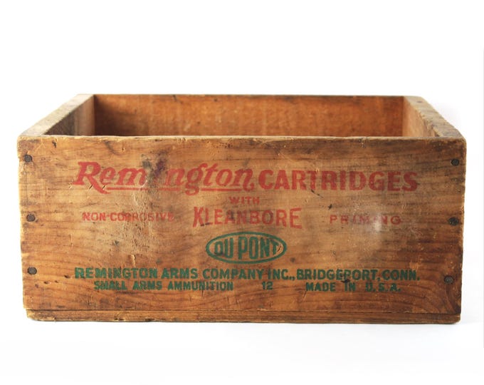 Vintage Remington 22 Long Rifle Wooden Ammunition Crate - Rustic Man Cave Decor