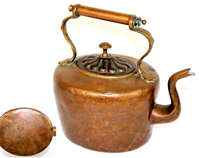 Antique 1800s Tea Kettle, Hand Forged Copper Kettle